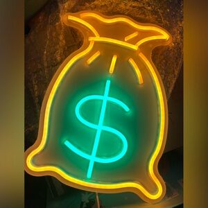 14in Money Bag Neon Sign Acrylic Beer Pub Bar Handmade Wall Decor Neon Light